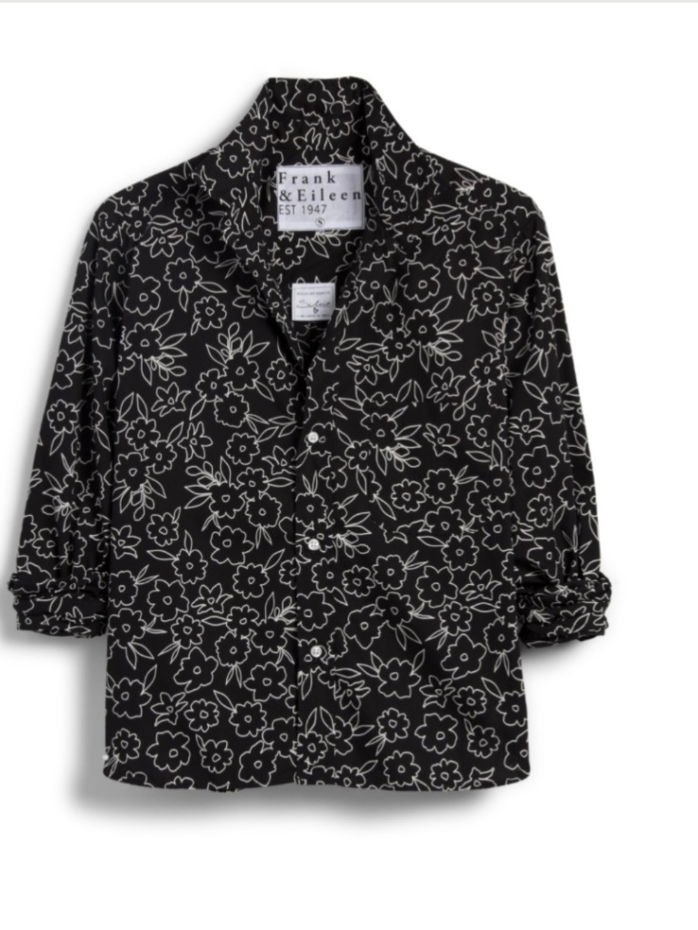 Frank & Eileen Silvio Black Floral Superluxe Shirt Small